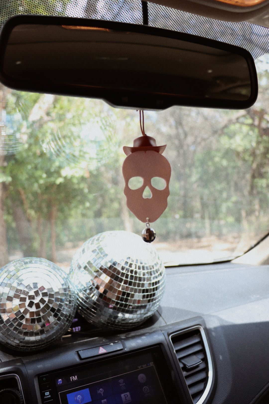 Cowboy Skull Disco Ball Car Charm
