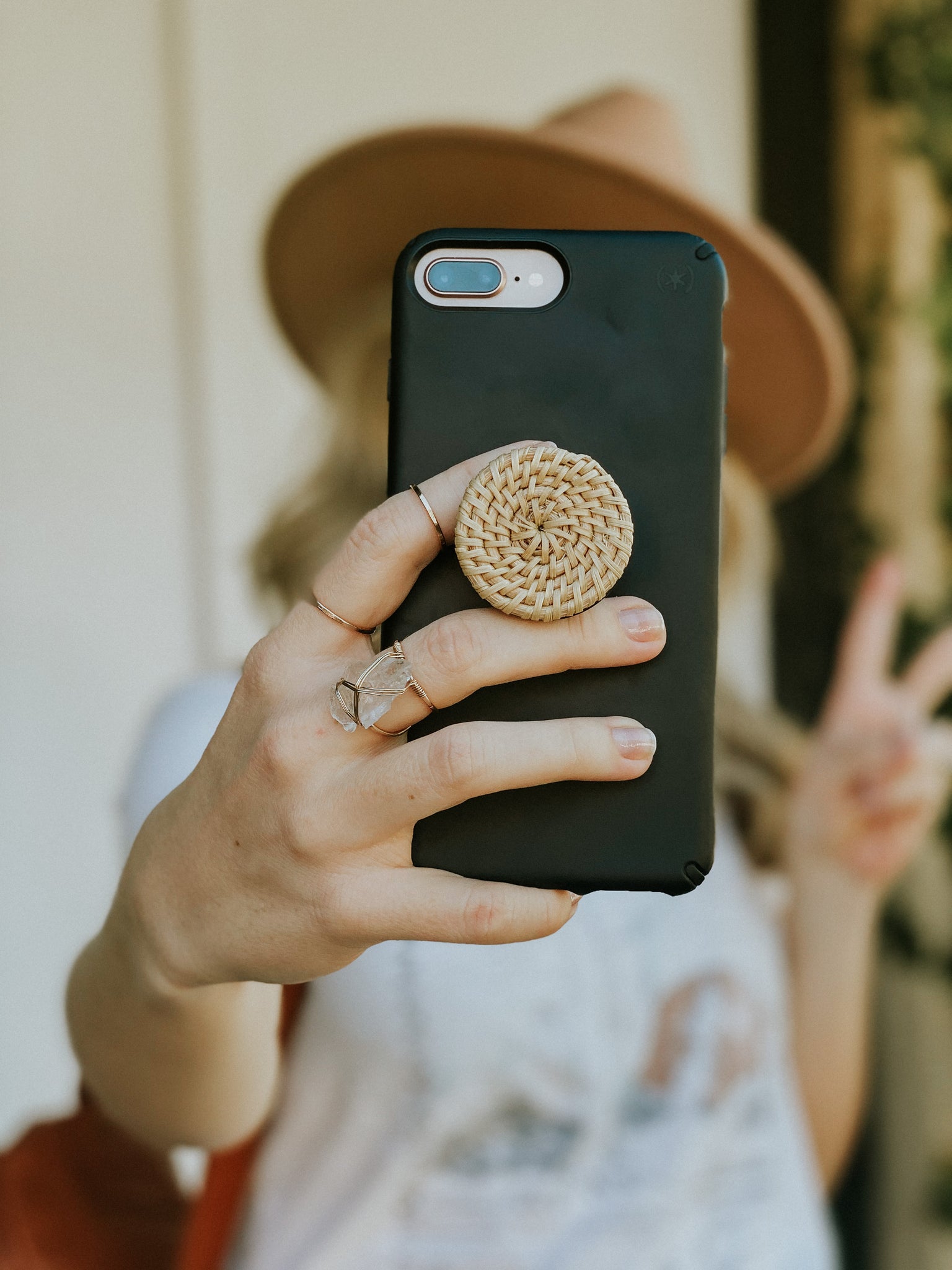 Tan Rattan Phone Grips